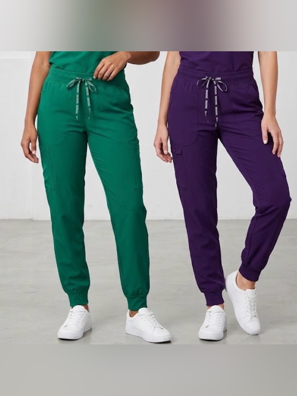 Med Couture Dual-Color Drawstring Cargo Joggers — Emerald Green & Deep Purple